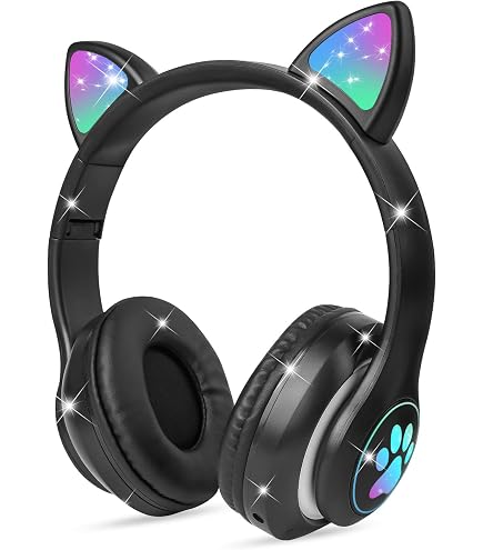 Cuffie Bluetooth Con Luci LED E Orecchie Di Gatto: 7 Colori, Suono Stereo Con Bassi, Compatibili Con Smartphone E Tablet - 2