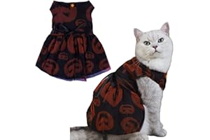 Yaopelky Cat Halloween Dress Holiday Small Dog Clothes Cat Dress Puppy Tulle Skirt Pet Costume for Yorkie Teddy Chihuahua Clothes(Pumpkin, M(2.5-4kg))