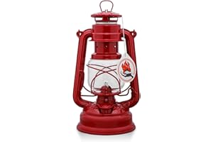 Feuerhand 276 Outdoor Hurricane Oil Lantern - German-Made Since 1893, Paraffin Lamp with Galvanized Steel, 300ml Tank, 20 Hour Burn Time, Safe for Hanging or Table Use, Kerosene Camping Light, Red