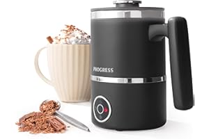 Progress EK5133P Automatic Milk Frother – Chocoluxe 4-in-1 Hot Chocolate Maker, 300ml/150ml, Hot & Cold Milk Heater & Foamer, Melt Chocolate Flakes, Built-in Frothing Whisk for Cafe Latte, Cappuccino