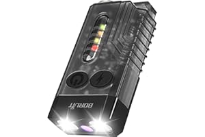 BORUIT V10 Latarka LED ładowalna 1000LM Mini latarka brelok z 365nm UV, magnesem, 14 trybami wodoodporności IPX4, przenośna latarka (Czarny)