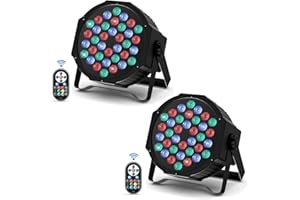 DELIBANG 2 Piezas Foco LED Par 36 RGBW luz discoteca DMX512 con control remoto través Sonido Auto Maestro-esclavo luces para fiestas para Navidad DJ Bar Banda Cumpleaños Halloween Espectáculo de luz