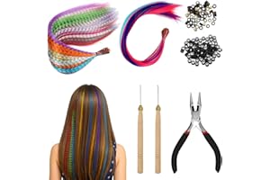 Menibeuty Plume Cheveu, 50 Extensions Haute Température 20 Plumes De Couleurs Assorties Crochet 50 Anneaux pour Enfants Synthétiques Cheveux Meche Cheveux Couleur Postiche