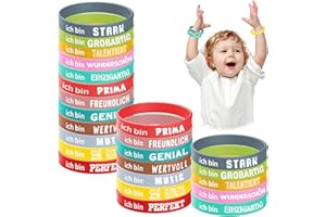 SZHHRXI 24 Stück Motivationsarmbänder Kinder Deutsch, Silikonarmband mit Gravur, Inspirierende Silikon Armbänder mit Positiven Sprüchen, Mutmacher Geschenk für Teenager Kinder, Abschiedsgeschenk Kinder