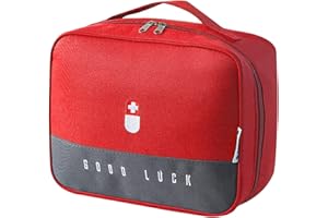 Souarts Medikamententasche Leer Erste Hilfe Tasche, Groß Reiseapotheke Medikamenten Tasche Medizinbox, Tragbar Medizin Aufbewahrungstasche für Zuhause Reisen Büro Unterwegs (Gross, Rot)
