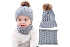 CheChury Niños Sombrero y Bufanda Conjunto Unisex Niños Niñas Invierno Bebe Gorros con Pompon Y Bufanda de Punto Cuello Redondo para 0-24 Meses Niña Niño