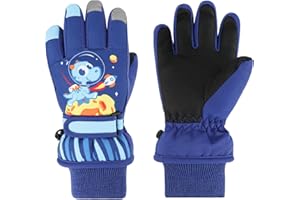 QKURT Rękawice narciarskie dla dzieci, ciepłe zimowe rękawice śniegowe dla dzieci, wodoodporne grube rękawiczki dziecięce, rękawiczki z wzorem dinozaura dla chłopców i dziewczynek