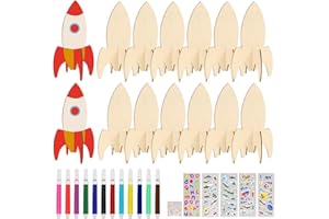 AUGESAK Bricolage en Bois Fusée, 12 Pièces Kit Bricolage Enfant Fusée, Loisir Creatif Enfant Fusées Peinture Bricolage Cadeau Anniversaire Activites Manuelles pour Enfants
