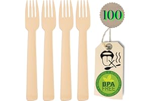 Sans goût de bois - 100 Fourchettes Jetables Compostables en Bambou Ecologique - Set de 100 Fourchettes 16 cm. Picnic, Barbecue, Fête, Camping @Claudi Home
