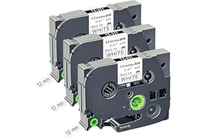 Aomya TZe-231 P-Touch Label Maker - Cinta adhesiva (3 unidades, 12 mm x 8 m, compatible con BRO PT-1010, PT-1010B, PT-1010NB, PT-1010R, PT-1010RDT, PT-1010S