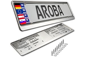 AROBA 2 Plaques d'immatriculation 100% Acier inoxydable brillant pour l'Allemagne et l'UE (Taille Plaque d'immatriculation 520 mm x 110 mm) Plaque d’immatriculation Acier Inoxydable V2A