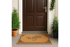 LuxUrux Welcome Mats Outdoor Coco Coir Doormat, with Heavy-Duty PVC Backing - Natural - Perfect Color/Sizing for Outdoor uses. (44 x 75, Script Welcome)