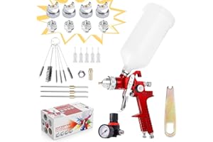 CarBole Pistolet natryskowy HVLP Air Gravity z dyszami 1,4/1,7/2,0/2,5 mm i kubkiem 1000 cm³/ml, rozpylacze do malowania wyposażone w regulator ciśnienia powietrza, pistolet natryskowy może być