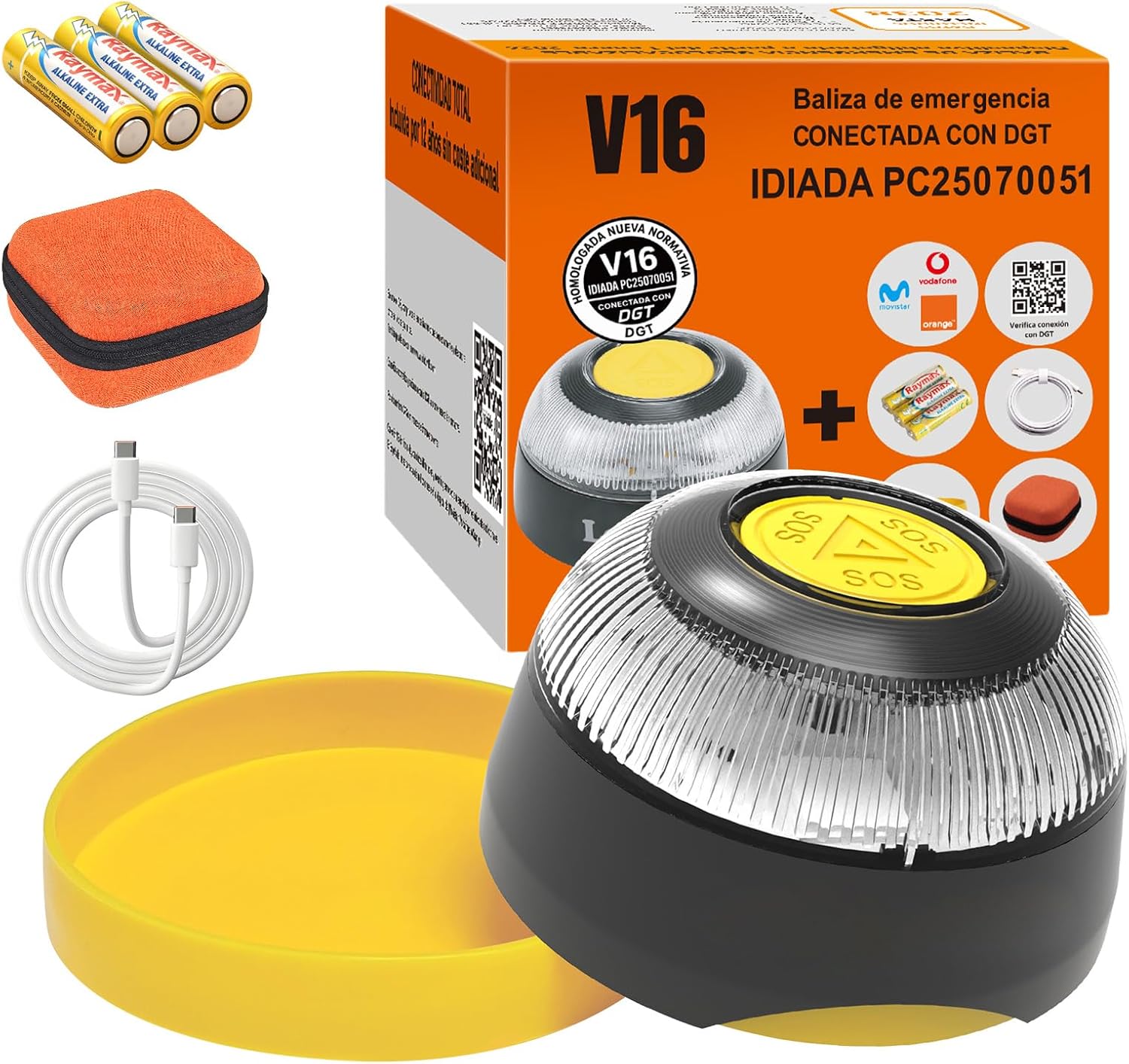 Baliza V16 Homologada DGT con Geolocalizador, Conectado IoT Datos Gratis hasta 2038, Doble Fijación (Imán + Ventosa), Obligatoria 2026, Geolocalización 3.0