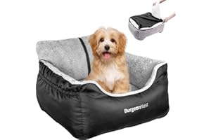 BurgeonNest Dog Car Seat for Small Dogs, Fully Detachable and Washable Puppy Dog Booster Seats, with Storage Pockets and Clip-On Leash Portable Soft Dog Car Travel Carrier Bed