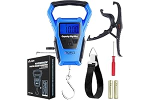 RUNCL Wasserdichte Angelwaage mit Lippengreifer, elektrische Fischwaage mit 101,6 cm Lineal, LB/OZ/kg, großer Griff, Speicherung, digitale tragbare Hängewaage für Gepäck, Fische