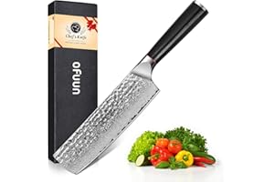 oFuun Cuchillos Nakiri Damasco, 17,4cm Cuchillos Cocina Profesional, Cuchillos Japoneses de 67 Capas de Acero Damasco, Cuchillo Chef para Cortar Verdura, Fruta, Carne y Pescado - Serie Loyal