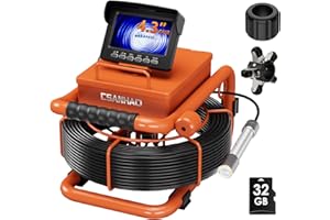 ESANHAO Telecamera di Ispezione 20m/30m con DVR, Telecamera per Ispezione Tubi Fognature con Registratore Audio, Batteria da 5600 mAh, 12 Luci Led Regolabili, Scheda da 32GB inclusa (20M)