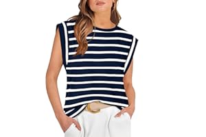 HICODBEK Oberteil mit Flügelärmeln für Damen, Sommer-Top, gestreift, Basic-T-Shirts, lässige Tankbluse, lockere Passform, 2024 Mode