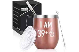 Livole 40 urodziny kobiet, 40 prezenty urodzinowe dla kobiet, prezent na 40. urodziny kobiety, podwójne ścianki ze stali nierdzewnej, kubek do wina z pokrywką i pędzelkiem do słomki, izolowany