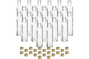 gouveo 24er Set Flasche 250 ml Maraska mit Schraubverschluss goldfarben - Leere Glasflasche zum Befüllen und Verschenken - Eckige Flasche für Likör, Schnaps, Essig, Öl (MFET250G)
