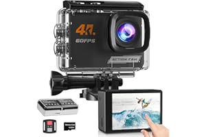 Yolansin 4K60FPS Action Cam Touchscreen, 40M Fotocamera Subacquea Con 64GB Scheda, 48MP HD WIFI Videocamera con 8x Zoom, Sport Camera con EIS Stabilizzazione, 2x1350mAh Batterie, Kits di Accessori