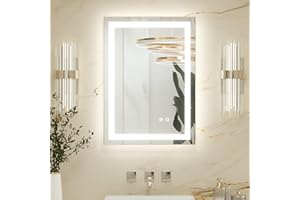 Keonjinn Badspiegel mit Beleuchtung 50x70cm, Badezimmerspiegel Beleuchtet Beschlagfrei Led Bad Spiegel mit Touch Schalter, 3 Lichtfarben Dimmbar Speicherfunktion Badezimmer Wandspiegel Ohne Rahmen