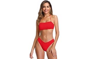 SHEKINI Mujer Traje de Baño de Dos Piezas Bandeau Bikini Top Ajustable con Acolchado Elegante Clásico Bikini Sets de Playa
