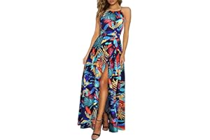 KILIG Maxi Dresses for Women UK Summer Dress Halter Neck Wedding Guest Elegant Long Dress Floral Beach Sundress