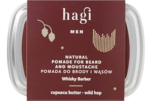‎HAGI Hagi Whisky Barber Modelująca Pomada do Brody i Włosów, 70 ml, Zmiękcza i Stylizuje i Wzmacnia Zarost i Włosy, z Woskiem Kandelila, Masłem Cupuacu, Olejkiem Sosnowym, Ekstraktem z Chmielu