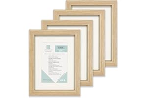 ENMARKALIA DECORACION Marco de fotos (pack x4), madera, tamaño 15x20 cm con paspartú de 10x15 cm, soporte de pie, colagador horizontal y vertical para montaje en pared, moldura de 18x18mm y cristal , X4 Uds