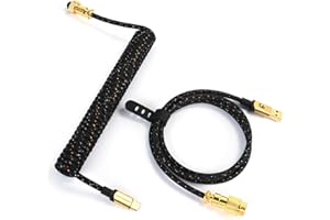 MAMBASNAKE C03 Zwijany Kabel USB C do Klawiatury do Gier, Pleciony Kabel do Klawiatury Mechanicznej ze Gold Aviation Connector, Customized Spiralny Kabel do Klawiatury, Typu C na USB A - Czarny