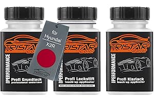 TRISTARcolor Peinture Voiture Kit crayon de retouche peinture pour Hyundai X2R Red Passion Perl Peinture de fond peinture de base vernis clair 50 ml chacun