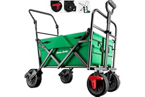 BEAU JARDIN Bollerwagen Faltbarer mit Bremse Handwagen Freistehender bis 220 KG 150L Fassungsvermögen Bollerwagen Kinder Leicht Transportwagen mit Schiebegriffen zu Geeignet für Kinder - Grün