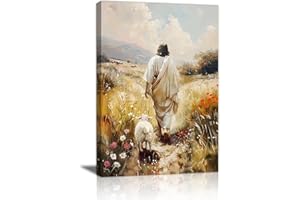 FAJERMINART Jésus Quitte les 99 Brebis Tableau Décoration Murale Salon, Jésus et l'agneau Poster Mural Impression Sur Toile Chrétien La Brebis Perdue Affiche Decoration Murale Décor Chambre Maison Bureau 30x40cm