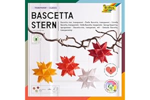 ‎FOLIA folia 899/0707 - Bastelset Bascetta Stern, aus Transparentpapier für 4 Sterne, 7,5 x 7,5 cm, 4 x 32 Blatt, fertige Größe der Papiersterne ca. 10 cm, mit Anleitung, zur zeitlosen Dekoration