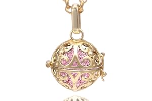 Morella femme collier d'ange en acier inoxydable doré 70 cm avec décorations et boule sonore en zircons dans une pochette en velours
