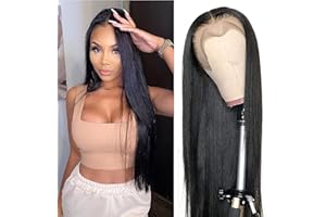 ‎SKULD SKULD Straight Human Hair Wig 13x4 Lace Front Wigs, Glatt Echthaar Perücke für Damen Schwarz Perücken 100% Brasilianisches Echthaar Perücken mit Babyhaar 150% Dichte (60cm Neu)
