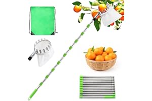 Edencomer Apfelpflücker mit 2,6M langem Teleskopstiel, 6 Abschnitte Obstpflücker mit Stoffbeutelhalter und Schnur-Aufbewahrungstasche, Kirschpflücker zum Ernten von Früchten von hohen Orten