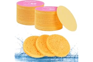 AUAUY 60Pz Spugnette Viso Pulizia, Viso Compressa Spugna, 100% Naturale Compresse Spugne per Viso in Cellulosa per la Pulizia del Facial, Esfoliante, Rimozione Trucco (Beige)