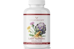 ‎VITACONCEPT PRAXIS FÜR ANTI-AGING-MEDIZIN Leber Komplex I 180 Kapseln - mit Mariendistel, Artischocke, Curcuma, Löwenzahn, Cholin, Vitamin B12, Folsäure I Leberkur I hochdosiert I laborgeprüft I in Deutschland produziert I Vitaconcept