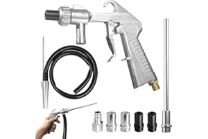 LOMHYVE Sandstrahlpistole Druckluft Set, Langer Sandstrahldüse und Metalldüsen von 5MM/6MM Kaliber, mit Siphon-Zufuhr, Düse, Entfettungsmittel und Schleifmittel, geeignet für Sandstrahlgeräte