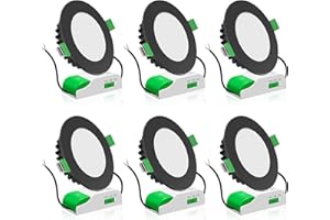 ALUSSO Spot Led Encastrable Noir Extra Plat Spot Led Encastrable Dimmable 230V 10W Spot Plafond 3000K 4000K 5700K，Découpe 90-105mm,Rond plafond encastré Pour salle de bain,Cuisine,Salon, Lot de 6
