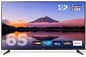 Cello C65RTS 65 inch Smart TV 4K Ultra HD LED Made in UK, FREEVIEW DVB-T2 HD: Prime Video, Netflix, YouTube, Disney+ & Catch Up TV Apps, 3x HDMI 65 inch Smart WiFi TV in Black