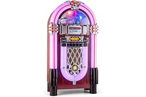 AUNA Graceland XXL BT Jukebox Bluetooth Style années 50 (Port USB- Lecteur de Carte SD, AUX, Radio FM/AM, Lecteur CD, éclairage Fleuri 2 Marron Clair…