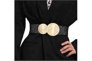 VONMELLI Ampie Cintura Elastica Donna con Fibbia Grande Dorata per Abiti Vintage Cintura Donna Retrò Cinture Oro Nera per Vestito Soprabito Jeans