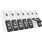 PortaPillole Settimanale ITALIANO Piccolo, 7 Giorni Pill Box Giornaliero 14 Scomparti Grande Stampa Pill Organizer 2 Volte al