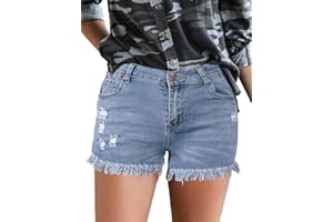 heekpek Pantaloncini Jeans Donna Strappati Vita Media Shorts in Denim Frange Consumati Casual Jeans Shorts