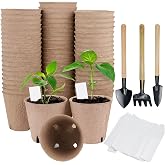WANTOUTH 50 Pcs Biodegradable Pots 8 cm, Round Growing Pot, Small Growing Pots for Seeds, Planter for Seedlings with 50 Plant