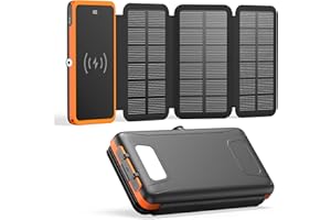 A ADDTOP Solar Powerbank 10000mAh – 15W Schnelllade Kabelloses Ladegerät für Handys mit USB-C EIN-/Ausgang & 4 Solarpanels – Tragbares Ladegerät Akku mit LED-Taschenlampe für iPhone Android Outdoor